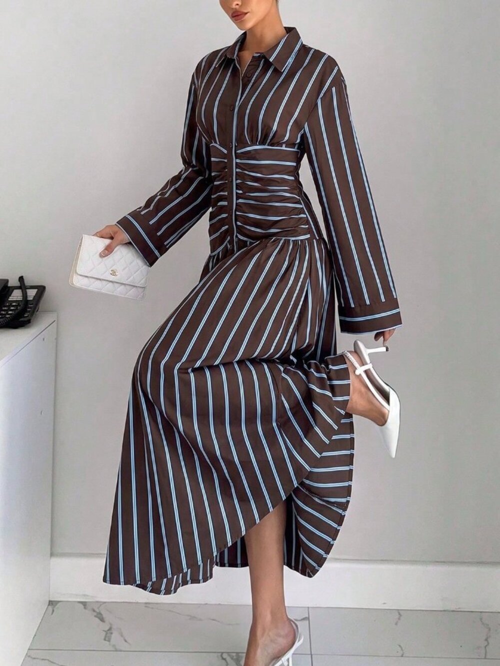 Multicolor Casual Women's Striped Colorblock Long Dress